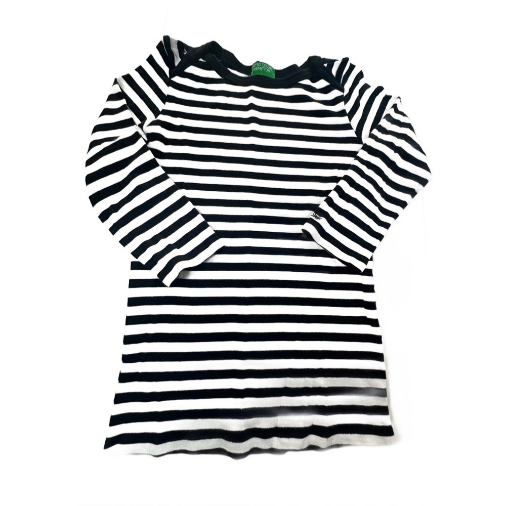 United Colors of Benetton Striped Top Women XS Black White Nautical Long Sleeve